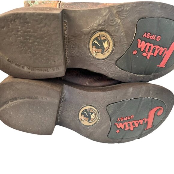 Justin Gypsy Brown Leather Teal Embroidered Cowboy Boots Womens Size 6B Boho - Picture 5 of 13